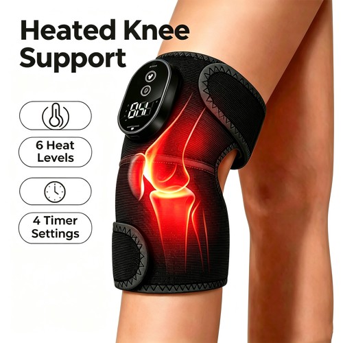Heated knee support brace - heated,